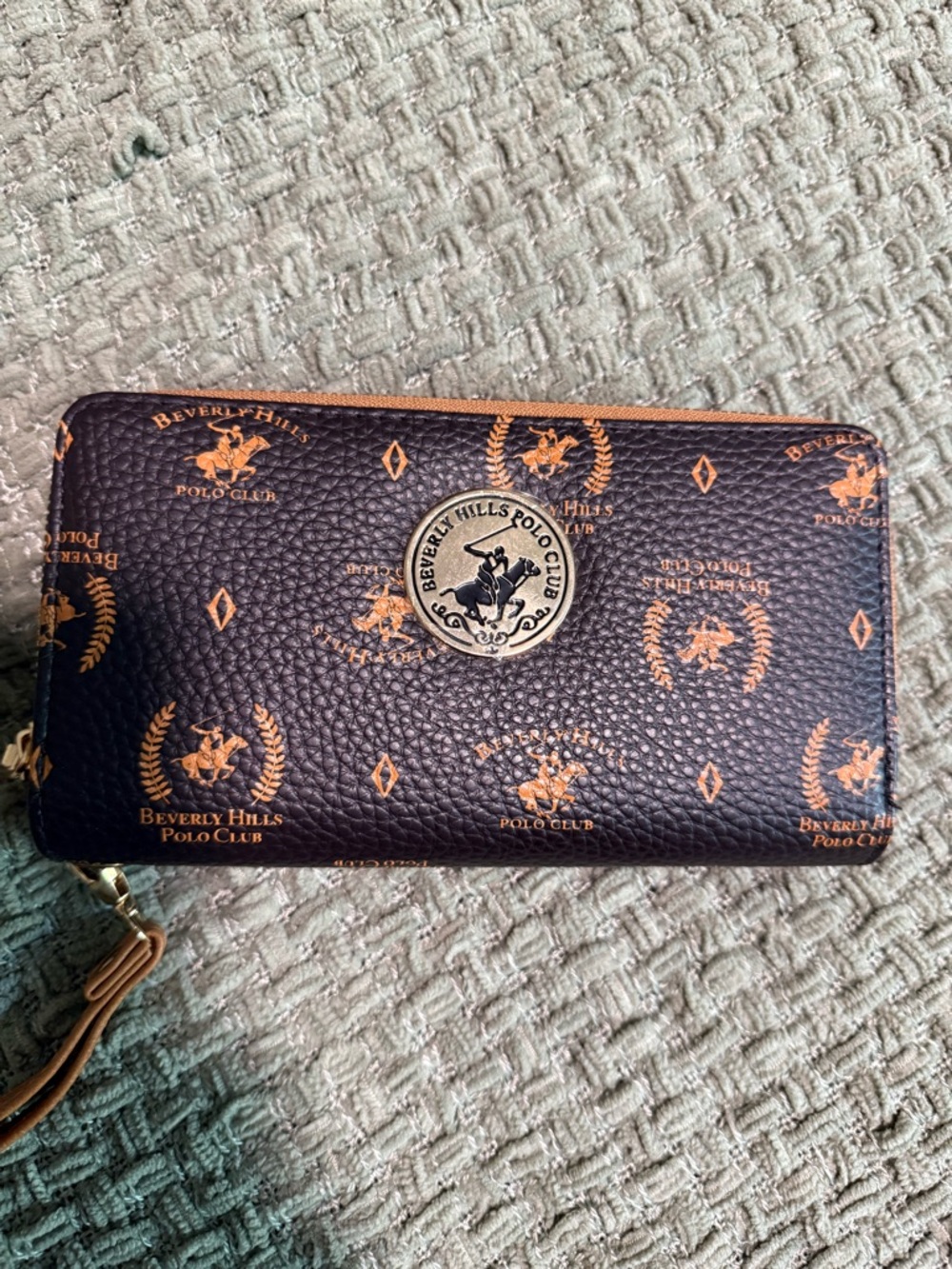 Beverly Hills Polo Club Black Wallet with Gold Medallion and Tan Logos